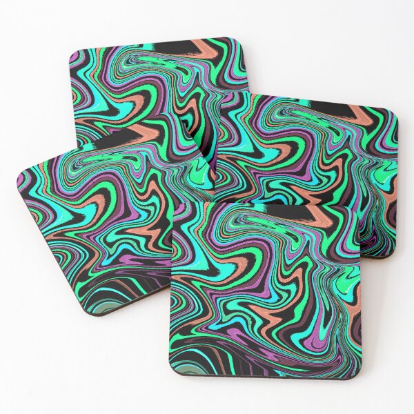 Item preview, Modern Liquid Swirl Abstract Pattern Square Vibrant Neon Tones, Black, Orange, Green, Blue and Hot Pink, Multicolor Design designed and sold by theprintedclub.
