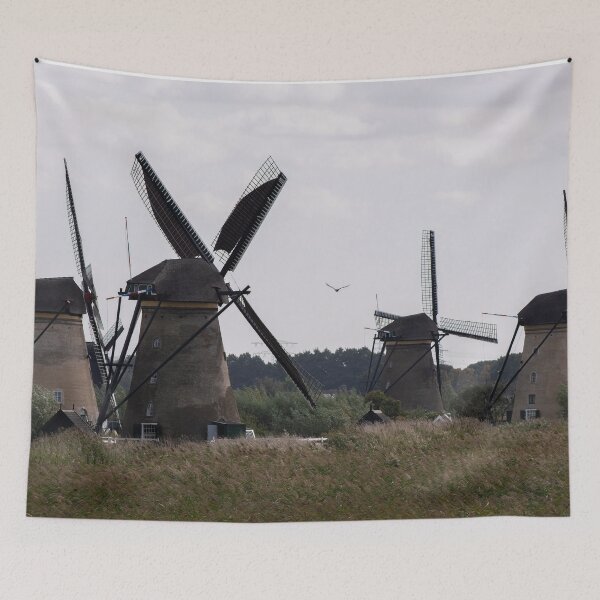 Item preview, Wonderful landscapes in the Netherlands. Historic dutch windmills in Kinderdijk in a cloudy autumn day. Unesco site. Natural view from distance. designed and sold by Maurizio Fabbroni.