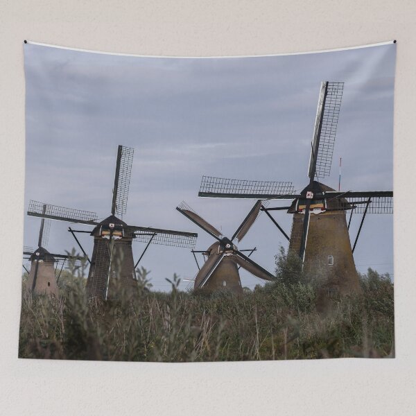 Item preview, Wonderful landscapes in the Netherlands. Historic dutch windmills in Kinderdijk in a cloudy autumn day. Unesco site. Natural view from distance. designed and sold by Maurizio Fabbroni.