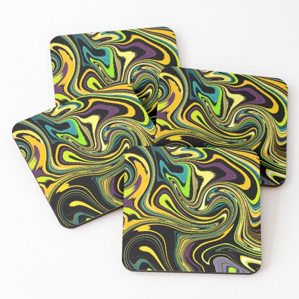 Item preview, Modern Liquid Swirl Abstract Pattern Square Vibrant Neon Tones, Black, Yellow, Orange, Green, Blue and Purple, Multicolor Design designed and sold by theprintedclub.