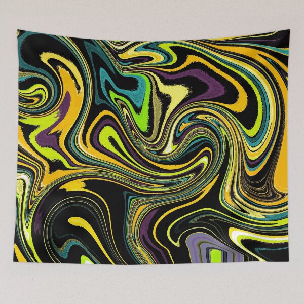 Item preview, Modern Liquid Swirl Abstract Pattern Square Vibrant Neon Tones, Black, Yellow, Orange, Green, Blue and Purple, Multicolor Design designed and sold by theprintedclub.