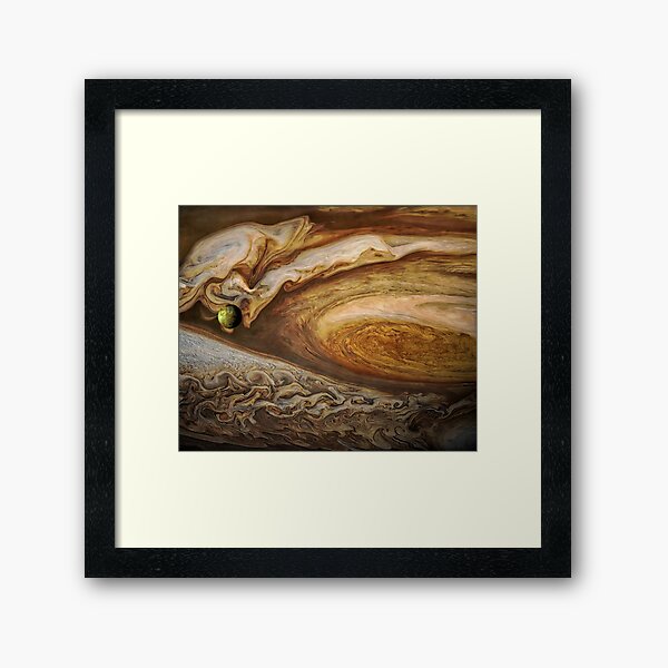 Callisto passing before Jupiter, space exploration, astronomy Framed Art Print