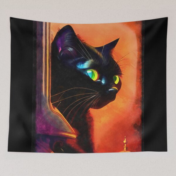 Item preview, Curious black cat with big yellow eyes designed and sold by AnnArtshock.