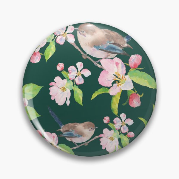 Item preview, Fairy Wren and Apple Blossoms on forest green designed and sold by Nadeasart.