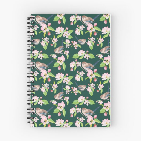 Item preview, Fairy Wren and Apple Blossoms on forest green designed and sold by Nadeasart.