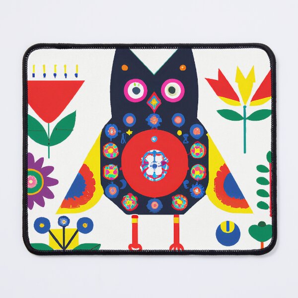 Item preview, Original Art with owl and flowers inspired by Josef Frank, Swedish designer 1940s, designed and sold by RoyalRepublics.
