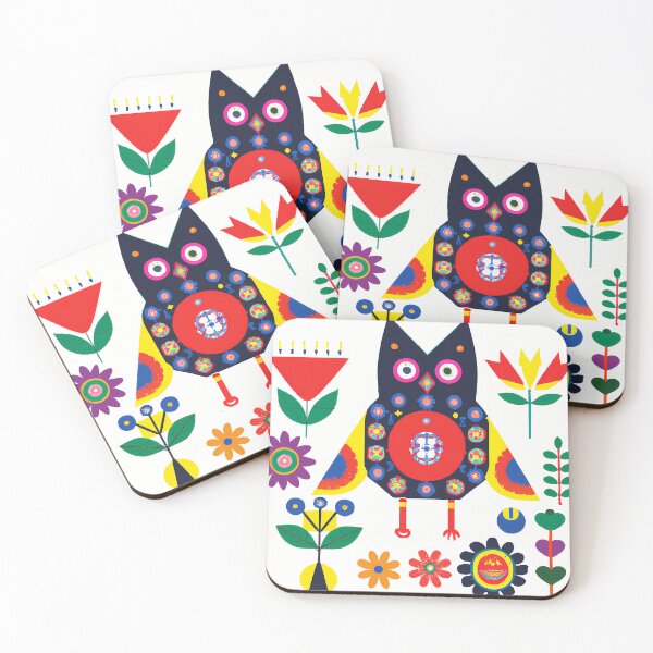 Item preview, Original Art with owl and flowers inspired by Josef Frank, Swedish designer 1940s,  designed and sold by RoyalRepublics.