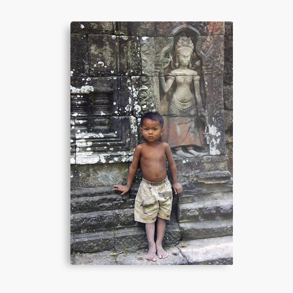 The Boy in a Temple - Cambodia Impression métallique