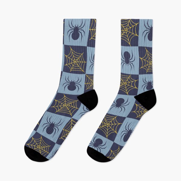 Item preview, Soft blue checked spiders and webs print designed and sold by DemonicGloom.