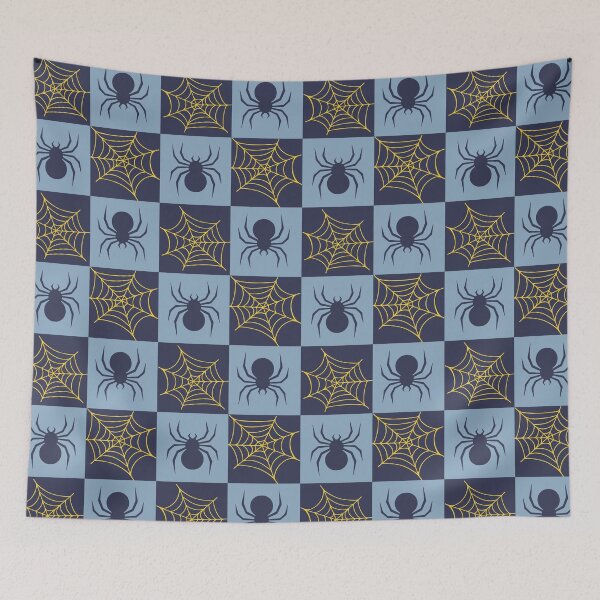 Item preview, Soft blue checked spiders and webs print designed and sold by DemonicGloom.