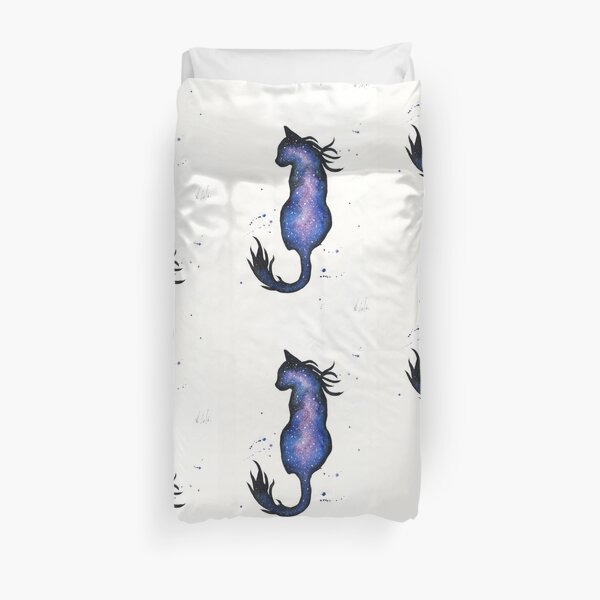 Purple Nebula Cat Duvet Cover
