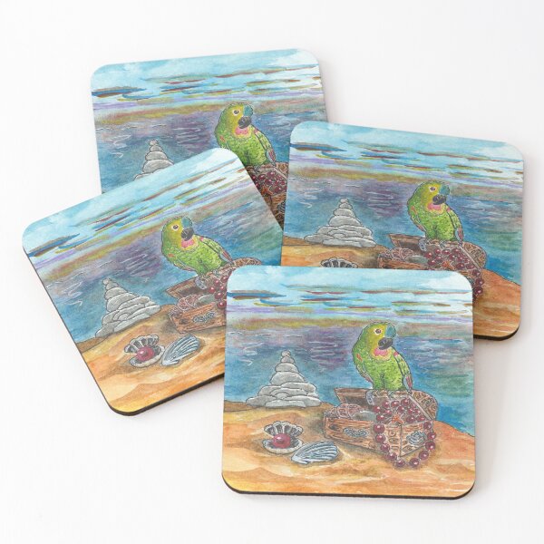 Item preview, parrot and treasure chest on the island designed and sold by YuYuKoroleva.