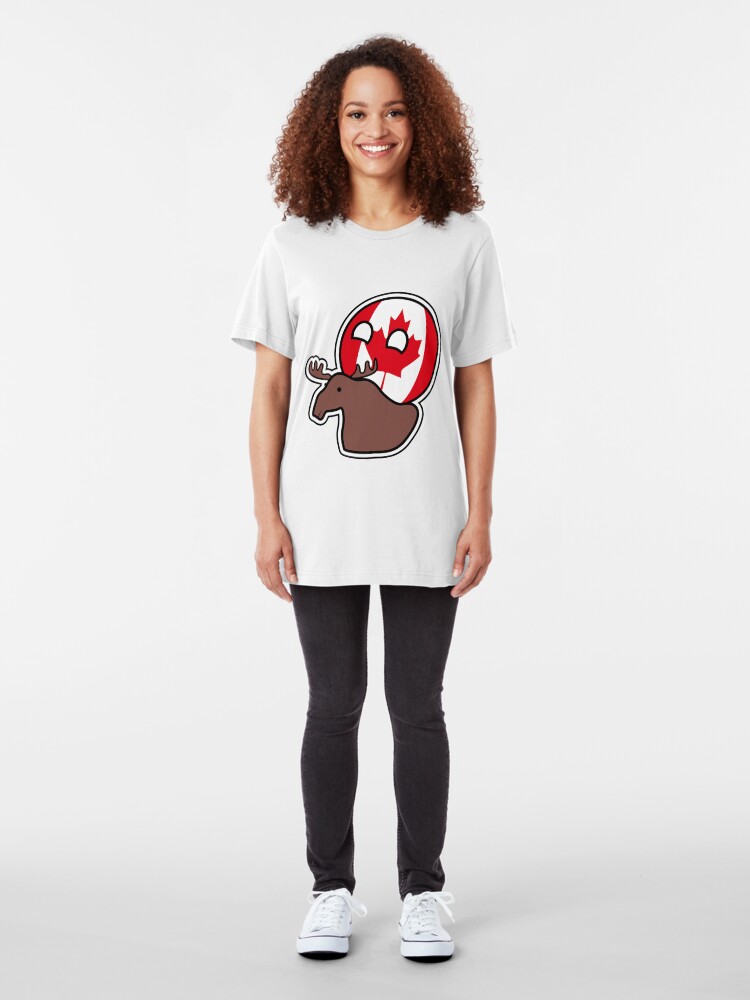 Alternate view of Canadaball - riding Moose, Countryball / Polandball Slim Fit T-Shirt