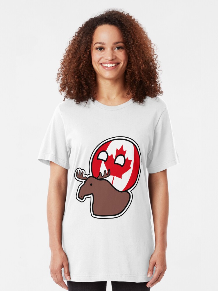 Alternate view of Canadaball - riding Moose, Countryball / Polandball Slim Fit T-Shirt