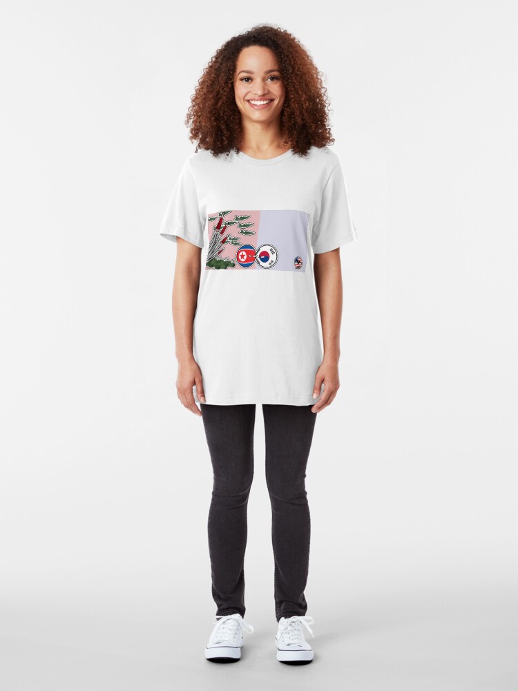 Alternate view of DPKR Koreaball conflict with USAball | Polandball Countryball Slim Fit T-Shirt