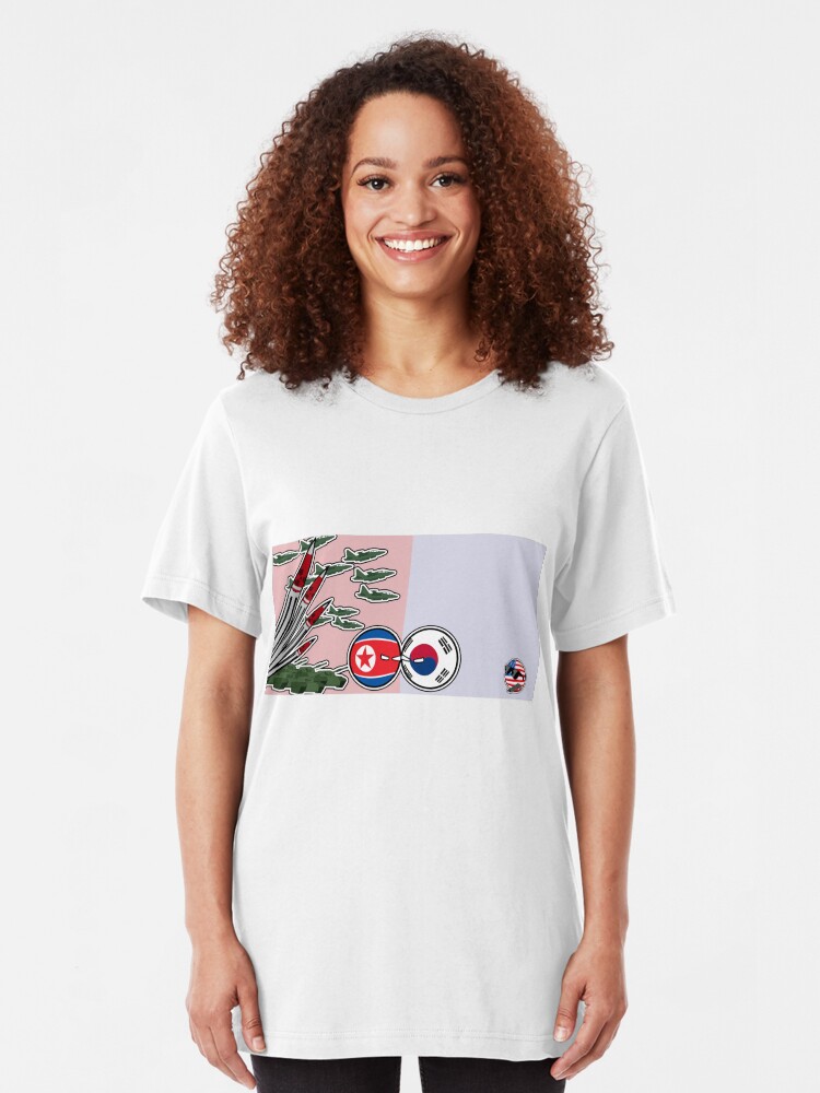 Alternate view of DPKR Koreaball conflict with USAball | Polandball Countryball Slim Fit T-Shirt