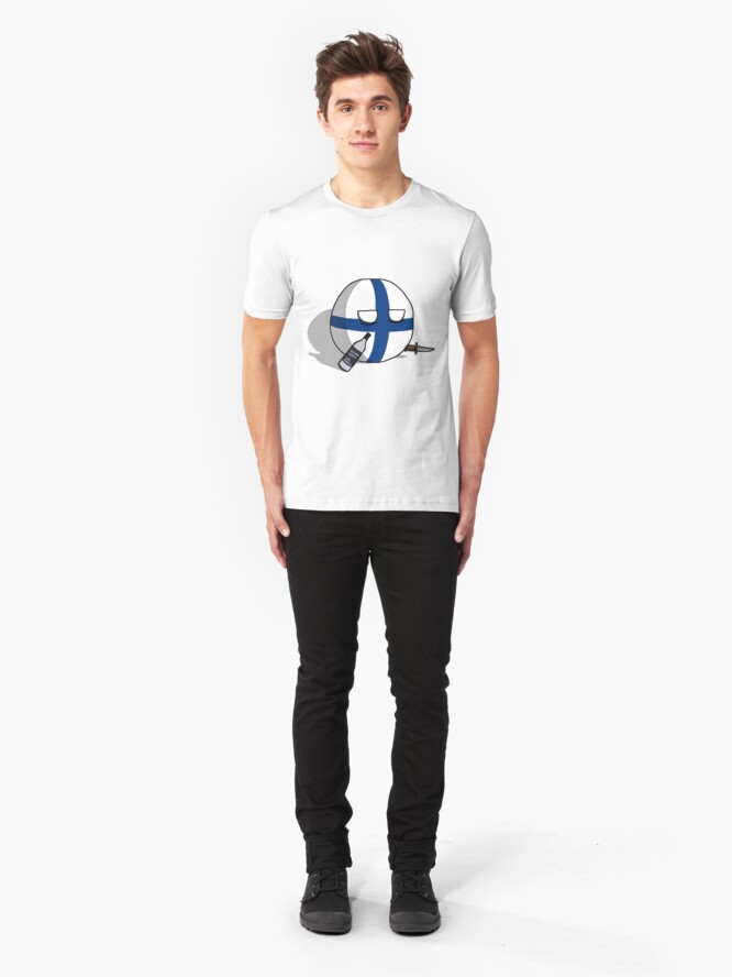 Alternate view of PERKELE, Finlandball with Knife and Bottle | Polandball's Countryballs Slim Fit T-Shirt