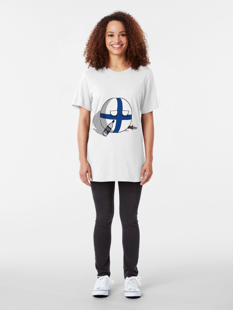 Alternate view of PERKELE, Finlandball with Knife and Bottle | Polandball's Countryballs Slim Fit T-Shirt