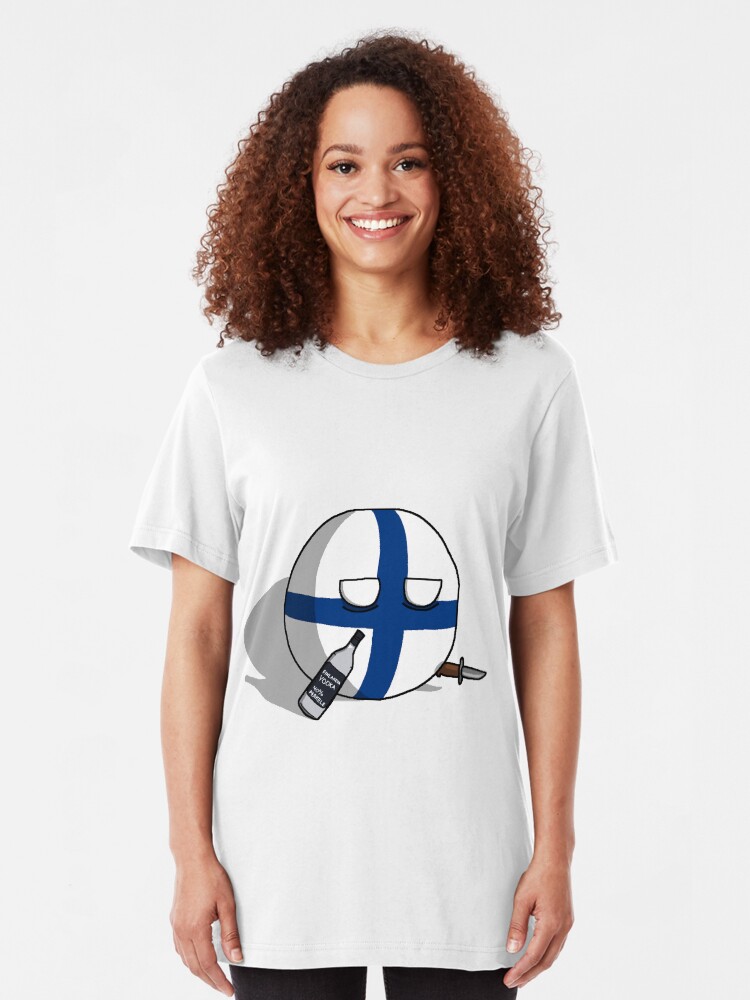 Alternate view of PERKELE, Finlandball with Knife and Bottle | Polandball's Countryballs Slim Fit T-Shirt