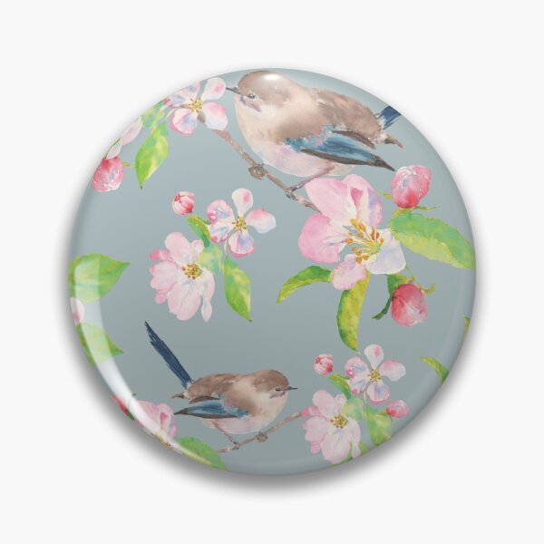 Item preview, Fairy Wren and Apple Blossoms on Lulworth Blue background designed and sold by Nadeasart.