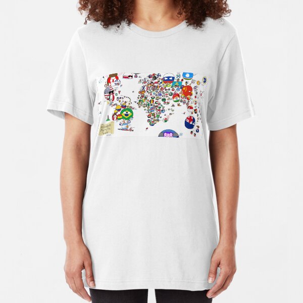 Polandball Countryball World Map Slim Fit T-Shirt