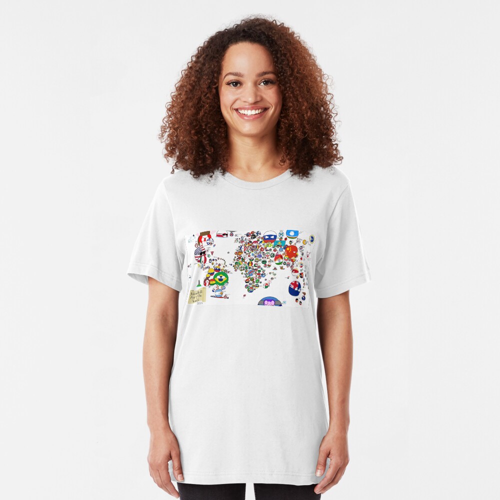Polandball Countryball World Map Slim Fit T-Shirt