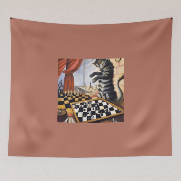 Item preview, Cat Plays Chess Fantasy Surrealist Dream Floating Chessboard  designed and sold by DigitalMandy.