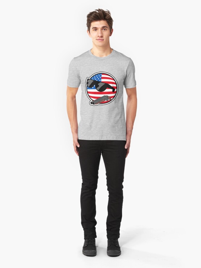 Alternate view of Muricaball (USAball) With Gun - Polandball's Countryballs Slim Fit T-Shirt