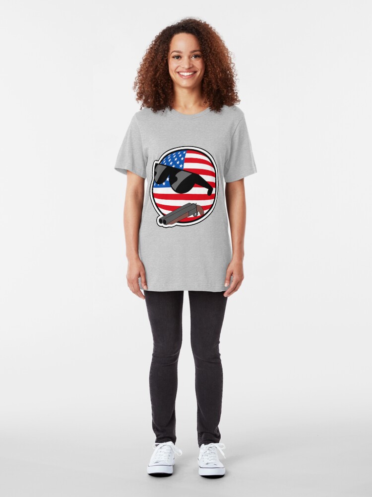 Alternate view of Muricaball (USAball) With Gun - Polandball's Countryballs Slim Fit T-Shirt