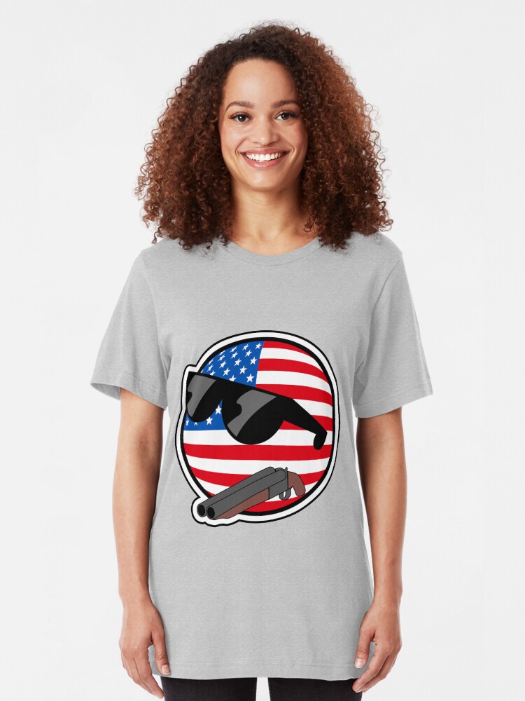 Alternate view of Muricaball (USAball) With Gun - Polandball's Countryballs Slim Fit T-Shirt