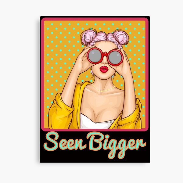 Pop art girl funny binoculars Seen bigger (before) design Canvas Print