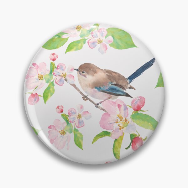 Item preview, Fairy Wren and Apple Blossoms on White background designed and sold by Nadeasart.
