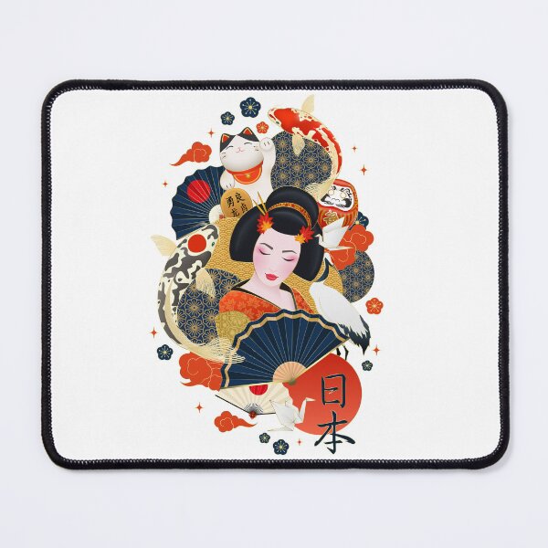 Item preview, Japanese Geisha Surrounded with Colorful Carps and Japanese Elements designed and sold by RepublicOfFire.