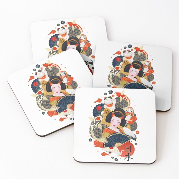 Item preview, Japanese Geisha Surrounded with Colorful Carps and Japanese Elements designed and sold by RepublicOfFire.