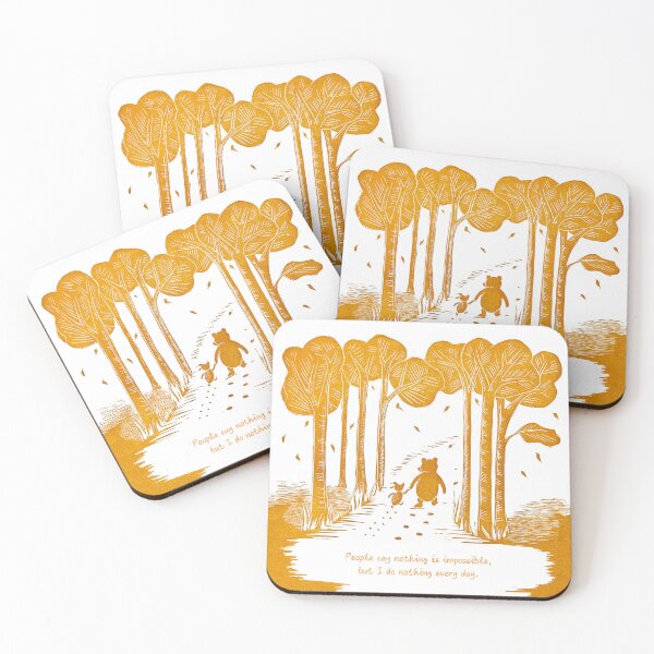 Item preview, "Nothing is impossible" Winnie the Pooh and Piglet linocut with quote designed and sold by Maddy Bennett.