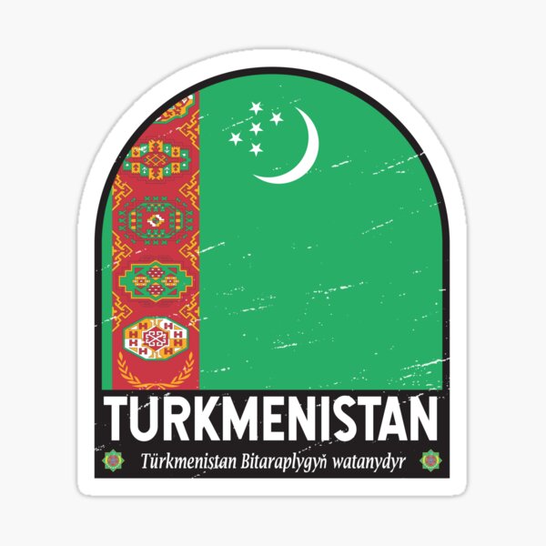 Pegatina Emblema De La Bandera De Turkmenist N Vintage Apenado De