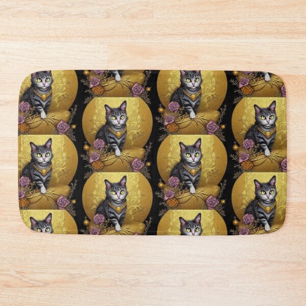 Item preview, Beautiful Fantasy Whimsical Cat Pastel Illustration with flowers and gold in background designed and sold by ManifestoDesign.