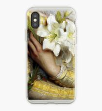 Frau, die Präraffaelitenmalerei des Details der weißen Lilien erfasst iPhone-Hülle & Cover