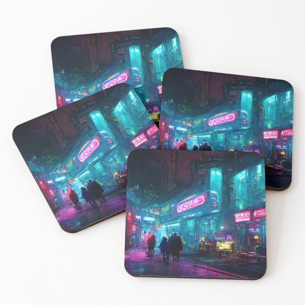 Item preview, Cyberpunk Future Tokyo Street Neon Signs Raining designed and sold by JsongArtPrints.