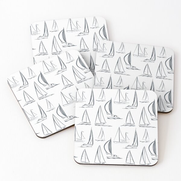 Item preview, Sailing Boats Pattern Version 3 - Grey on White designed and sold by seasprayart.