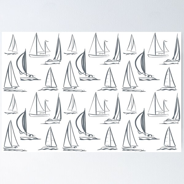 Item preview, Sailing Boats Pattern Version 3 - Grey on White designed and sold by seasprayart.