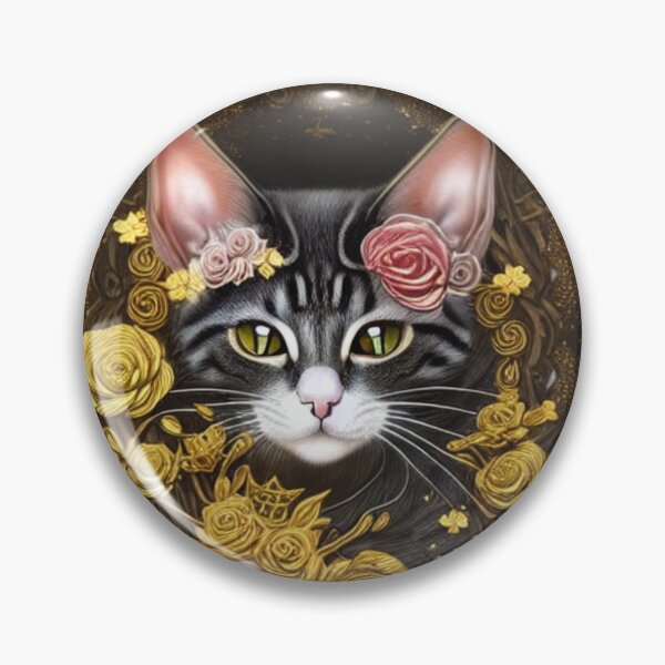 Item preview, Beautiful Fantasy Whimsical Cat Pastel Illustration with flowers and gold in background designed and sold by ManifestoDesign.