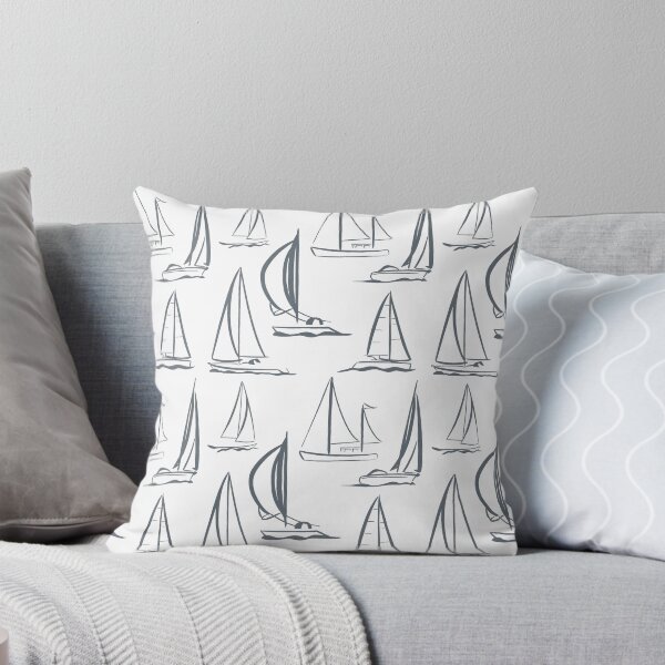Item preview, Sailing Boats Pattern Version 3 - Grey on White designed and sold by seasprayart.