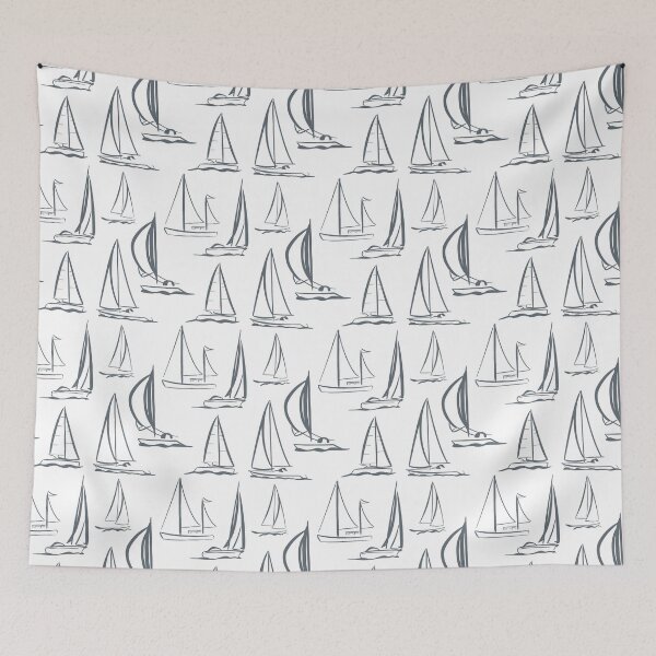 Item preview, Sailing Boats Pattern Version 3 - Grey on White designed and sold by seasprayart.