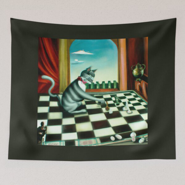 Item preview, Cat Playing Chess Surrealist Digital Art, Funny Chess Game With Cat Surreal Art designed and sold by DigitalMandy.