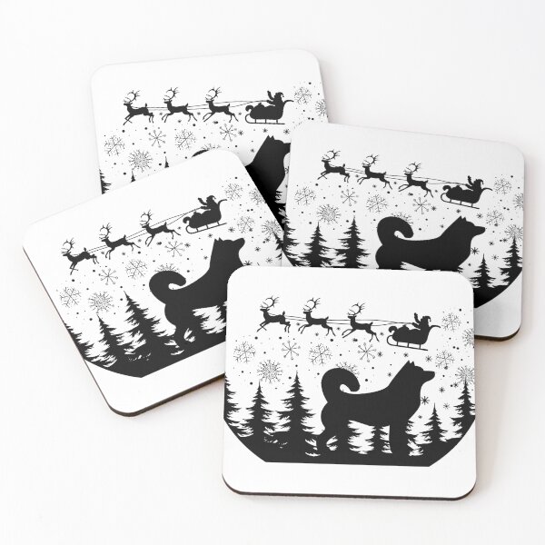 Item preview, Black and White Husky christmas scene.  Snowflakes and Dogs. Festive Dogs. Christmas dogs designed and sold by Doggymadness.