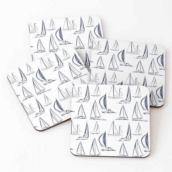 Item preview, Sailing Boats Pattern Version 4 - Dark Blue on White designed and sold by seasprayart.