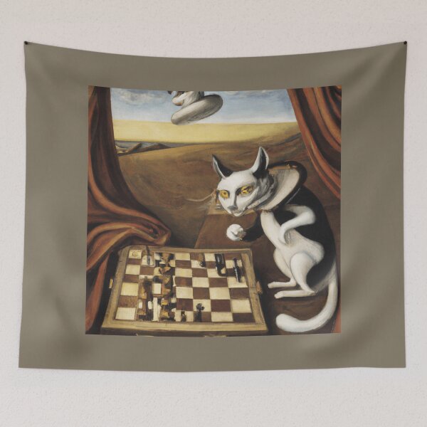 Item preview, Chess Lover Cat Plays a Chess Game Funny Surreal Digital Art designed and sold by DigitalMandy.