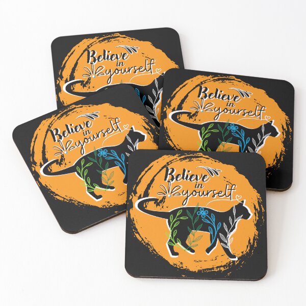 Item preview, Motivational phrase, Believe in yourself, floral cat designed and sold by Sanctum Cosmos.