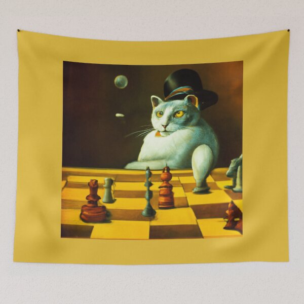 Item preview, Crazy Surreal Chess Match, Cat Plays Chess Game, Surrealist Digital Art designed and sold by DigitalMandy.